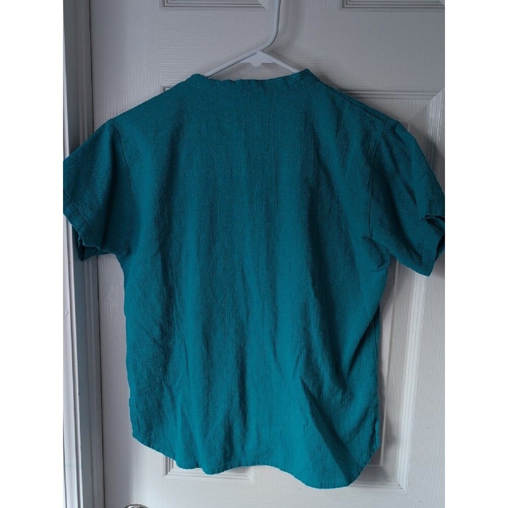 100% Cotton Embroidered V-Neck Button-Front Women's Shirt - Teal Size M - Picture 4 of 10